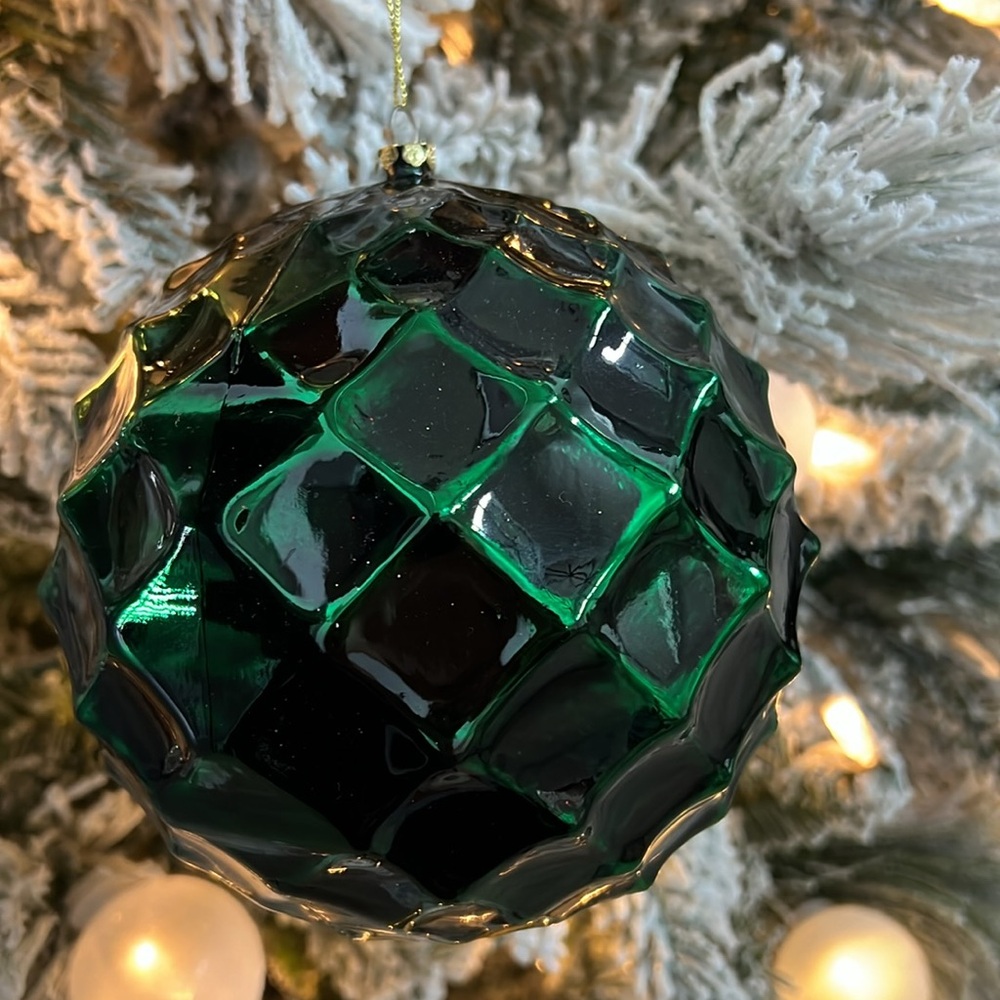 Lot of 5 Large Dark Green Honeycomb Christmas Ball Ornaments